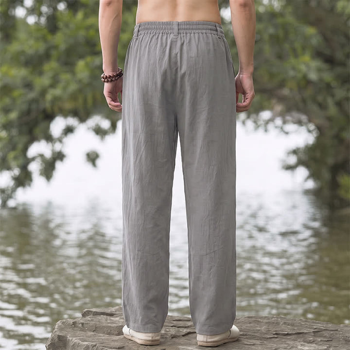 Buddha Stones Pantaloni lunghi da uomo a gamba dritta con coulisse e bottoni decorativi, ideali per primavera/estate. Classici, per la primavera e l'estate. Pantaloni lunghi a tinta unita con tasche. - image 10