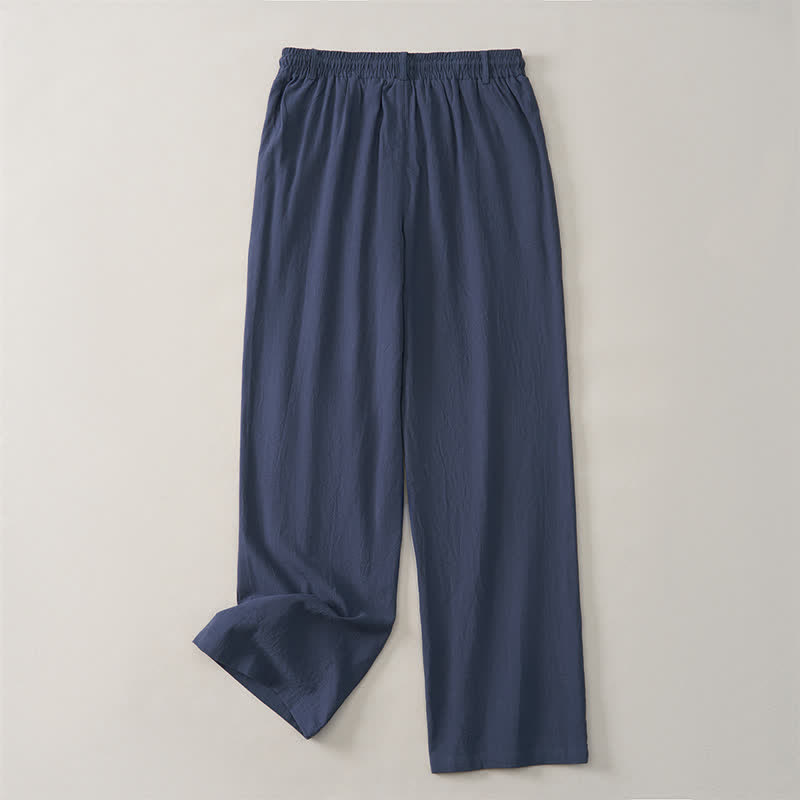 Buddha Stones Pantaloni lunghi da uomo a gamba dritta con coulisse e bottoni decorativi, ideali per primavera/estate. Classici, per la primavera e l'estate. Pantaloni lunghi a tinta unita con tasche. - image 2