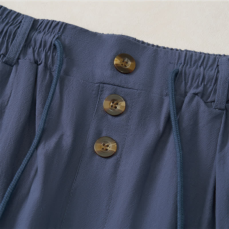 Buddha Stones Pantaloni lunghi da uomo a gamba dritta con coulisse e bottoni decorativi, ideali per primavera/estate. Classici, per la primavera e l'estate. Pantaloni lunghi a tinta unita con tasche. - image 5