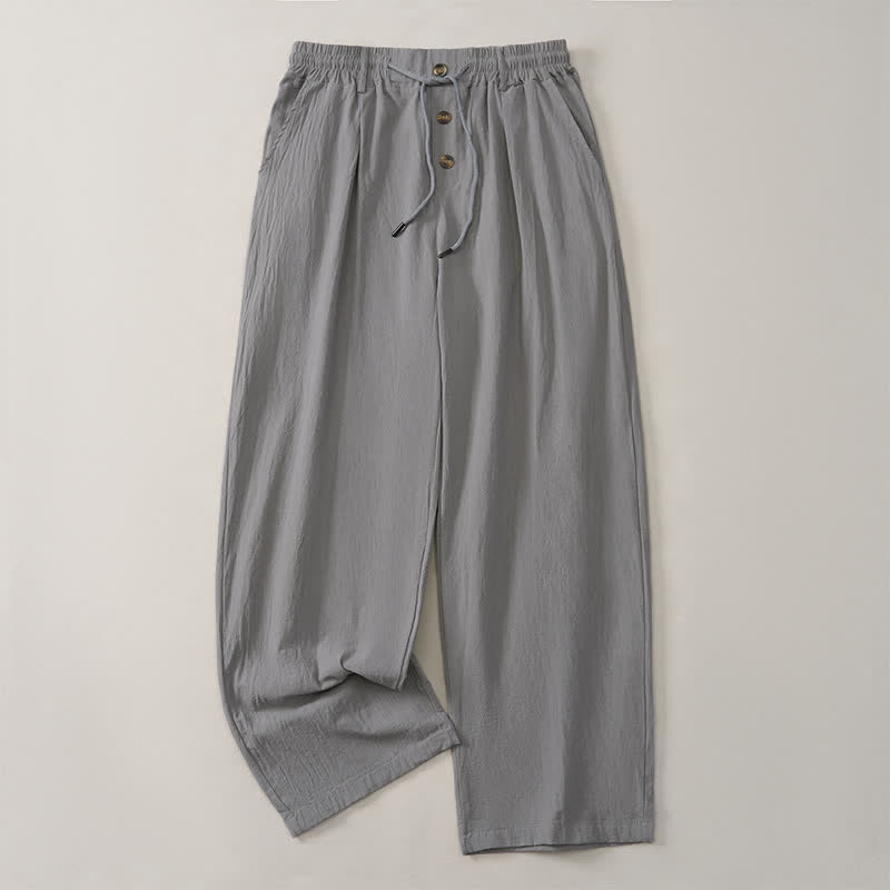 Buddha Stones Pantaloni lunghi da uomo a gamba dritta con coulisse e bottoni decorativi, ideali per primavera/estate. Classici, per la primavera e l'estate. Pantaloni lunghi a tinta unita con tasche. - image 11