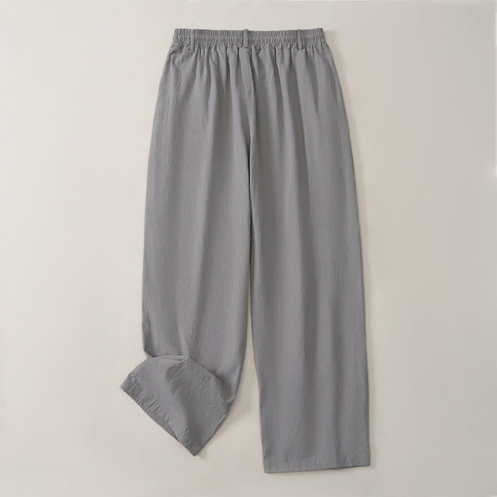 Buddha Stones Pantaloni lunghi da uomo a gamba dritta con coulisse e bottoni decorativi, ideali per primavera/estate. Classici, per la primavera e l'estate. Pantaloni lunghi a tinta unita con tasche. - image 12