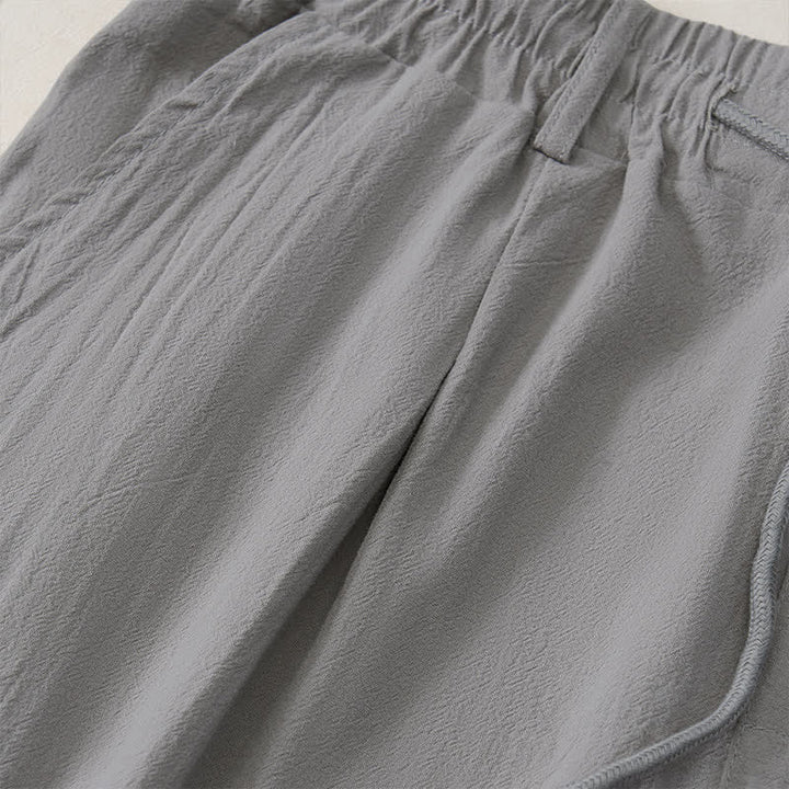 Buddha Stones Pantaloni lunghi da uomo a gamba dritta con coulisse e bottoni decorativi, ideali per primavera/estate. Classici, per la primavera e l'estate. Pantaloni lunghi a tinta unita con tasche. - image 15