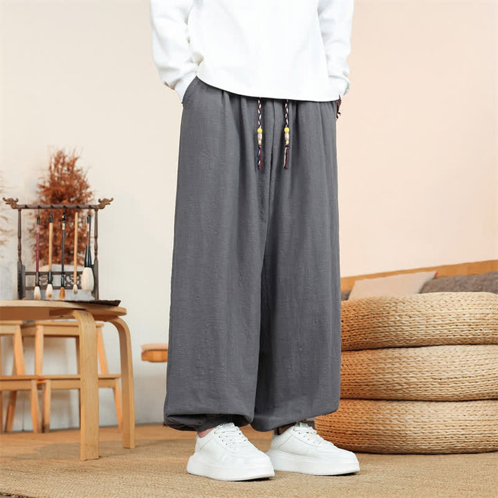 Buddha Stones Pantaloni da uomo a gamba dritta, minimalisti, con coulisse, in cotone tinta unita, ideali per l'autunno. - Grigio tenue - US/UK/AU46, EU56 (5XL) - image 0