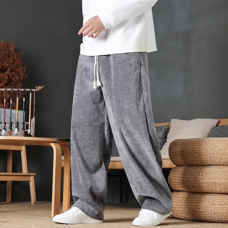 Buddha Stones Pantaloni lunghi da uomo a gamba dritta, tinta unita, con coulisse, ideali per autunno/inverno, con tasche. - Grigio - US/UK/AU46, EU56 (5XL) - image 20