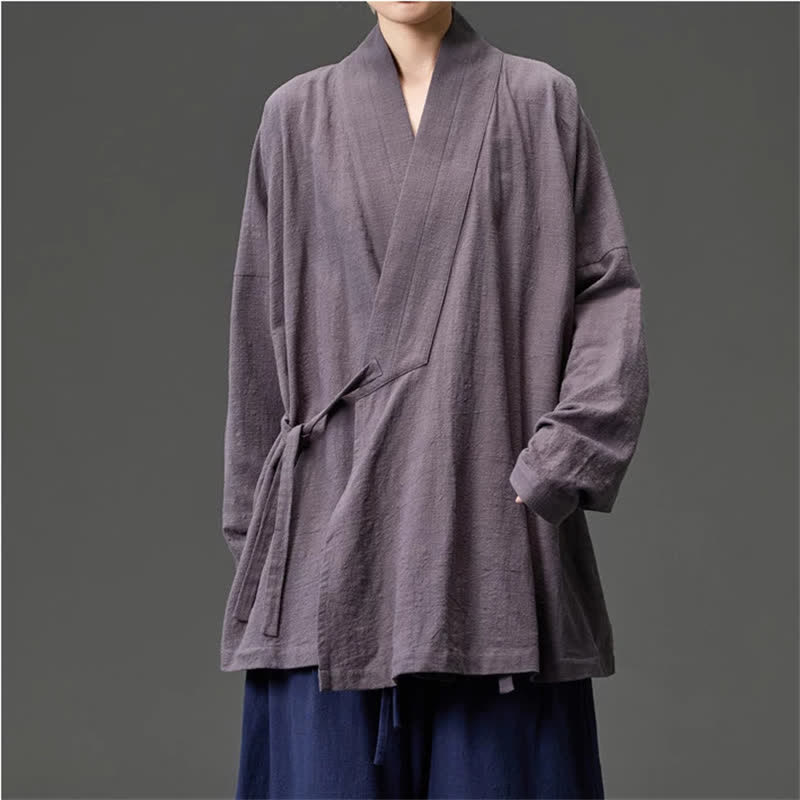 Buddha Stones Kimono da uomo in cotone tinta unita, stile Tang, minimalista, con coulisse e tasche, per autunno/inverno. - Grigio ardesia - US/UK/AU46, EU56 (5XL) - image 21