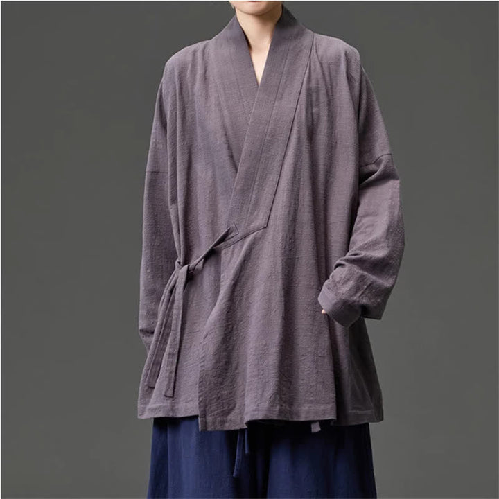Buddha Stones Kimono da uomo in cotone tinta unita, stile Tang, minimalista, con coulisse e tasche, per autunno/inverno. - Grigio ardesia - US/UK/AU46, EU56 (5XL) - image 21
