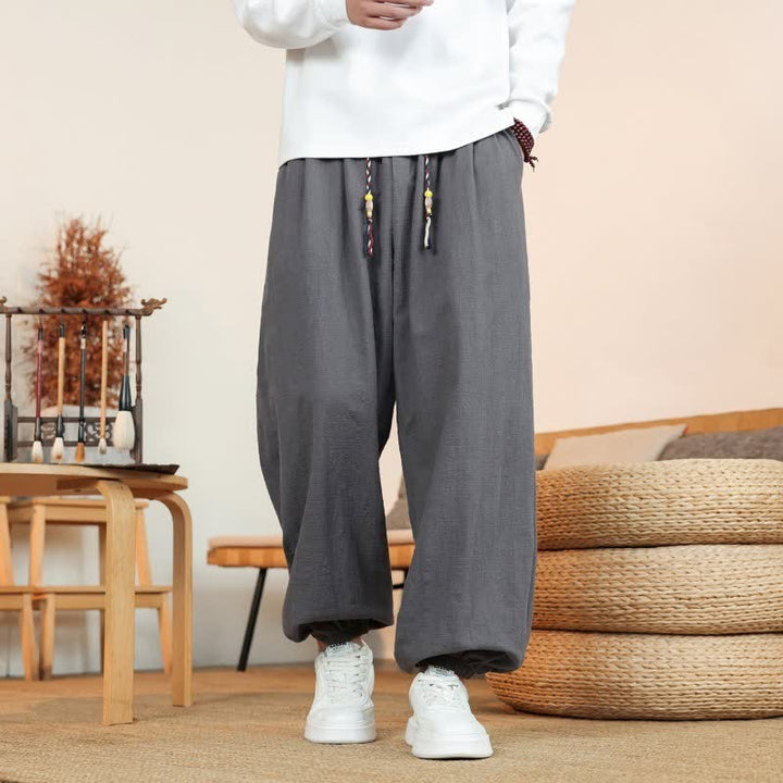 Buddha Stones Pantaloni da uomo a gamba dritta, minimalisti, con coulisse, in cotone tinta unita, ideali per l'autunno. - image 1