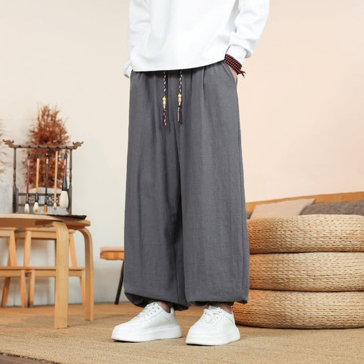 Buddha Stones Pantaloni da uomo a gamba dritta, minimalisti, con coulisse, in cotone tinta unita, ideali per l'autunno. - image 7