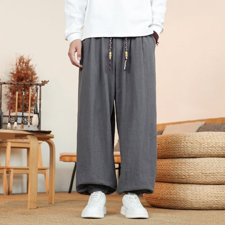 Buddha Stones Pantaloni da uomo a gamba dritta, minimalisti, con coulisse, in cotone tinta unita, ideali per l'autunno. - image 6