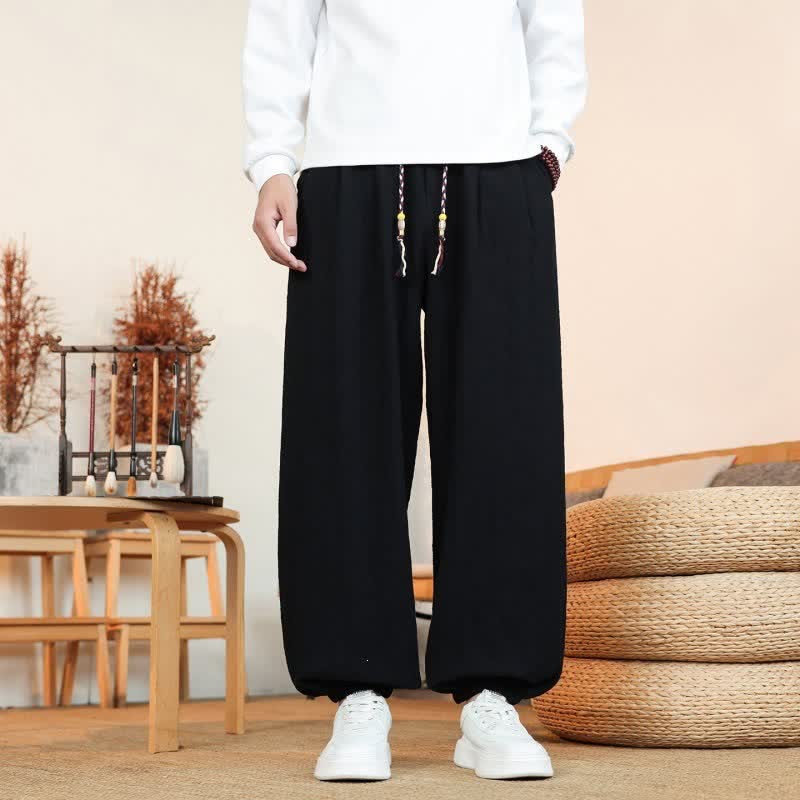 Buddha Stones Pantaloni da uomo a gamba dritta, minimalisti, con coulisse, in cotone tinta unita, ideali per l'autunno. - image 21