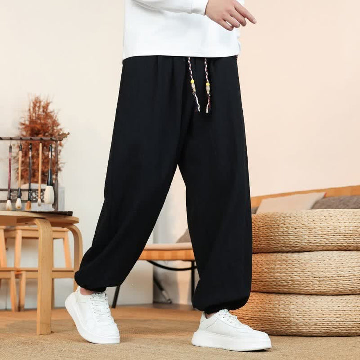 Buddha Stones Pantaloni da uomo a gamba dritta, minimalisti, con coulisse, in cotone tinta unita, ideali per l'autunno. - image 20