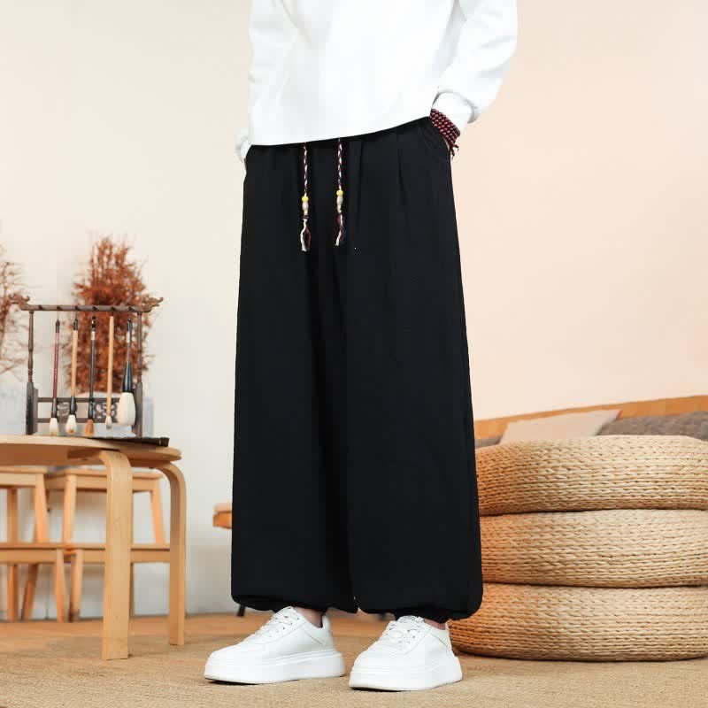 Buddha Stones Pantaloni da uomo a gamba dritta, minimalisti, con coulisse, in cotone tinta unita, ideali per l'autunno. - image 18
