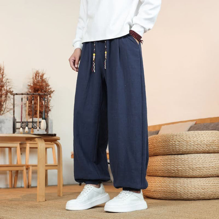 Buddha Stones Pantaloni da uomo a gamba dritta, minimalisti, con coulisse, in cotone tinta unita, ideali per l'autunno. - image 27