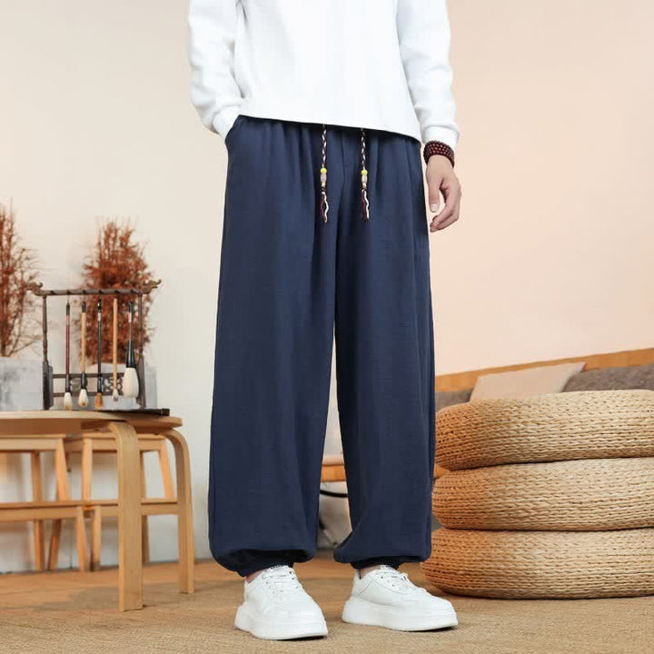 Buddha Stones Pantaloni da uomo a gamba dritta, minimalisti, con coulisse, in cotone tinta unita, ideali per l'autunno. - image 26