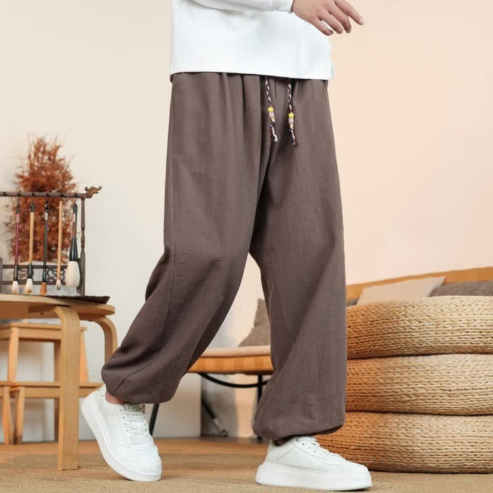 Buddha Stones Pantaloni da uomo a gamba dritta, minimalisti, con coulisse, in cotone tinta unita, ideali per l'autunno. - image 42