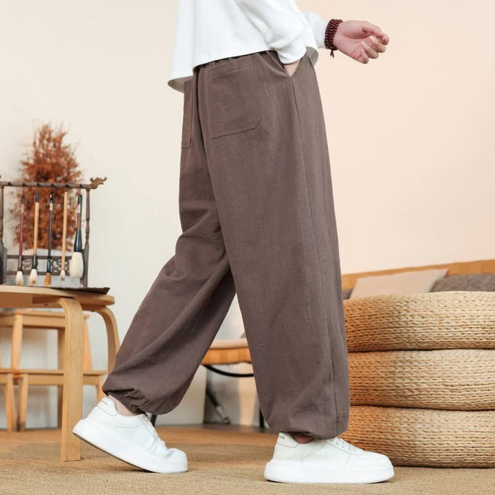 Buddha Stones Pantaloni da uomo a gamba dritta, minimalisti, con coulisse, in cotone tinta unita, ideali per l'autunno. - image 38