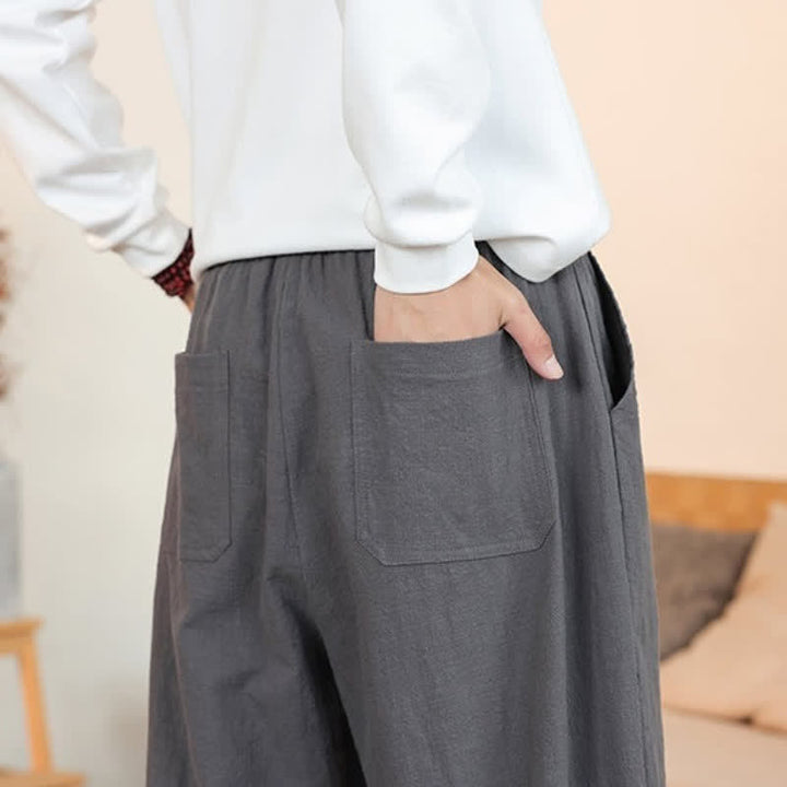Buddha Stones Pantaloni da uomo a gamba dritta, minimalisti, con coulisse, in cotone tinta unita, ideali per l'autunno. - image 11