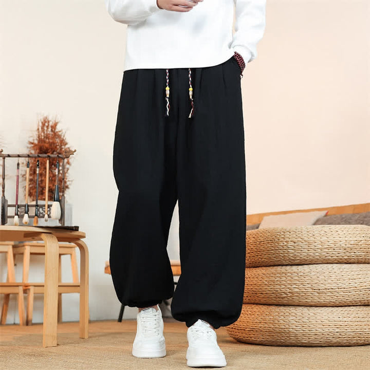 Buddha Stones Pantaloni da uomo a gamba dritta, minimalisti, con coulisse, in cotone tinta unita, ideali per l'autunno. - image 15