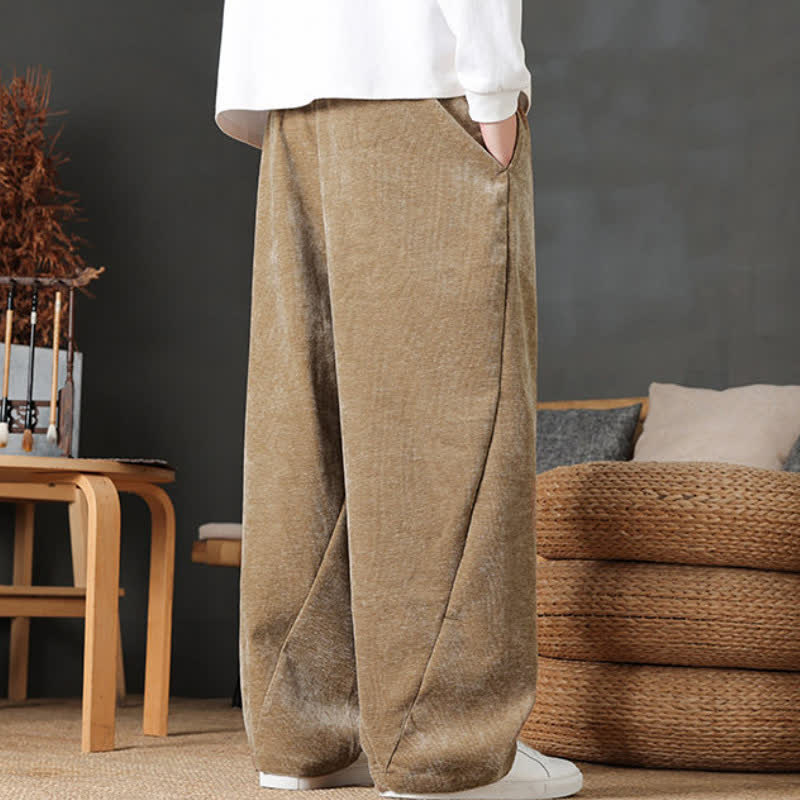 Buddha Stones Pantaloni lunghi da uomo a gamba dritta, tinta unita, con coulisse, ideali per autunno/inverno, con tasche. - image 4