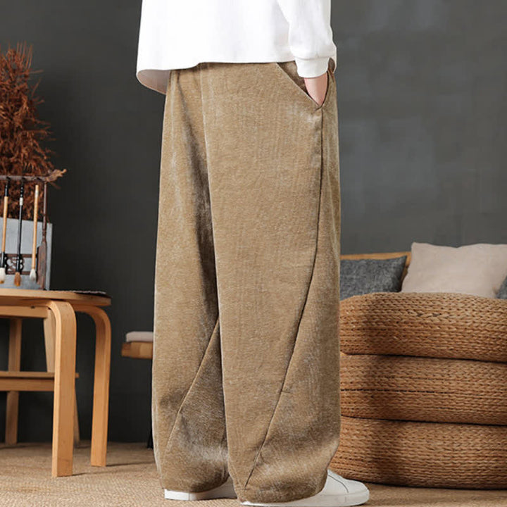 Buddha Stones Pantaloni lunghi da uomo a gamba dritta, tinta unita, con coulisse, ideali per autunno/inverno, con tasche. - image 4