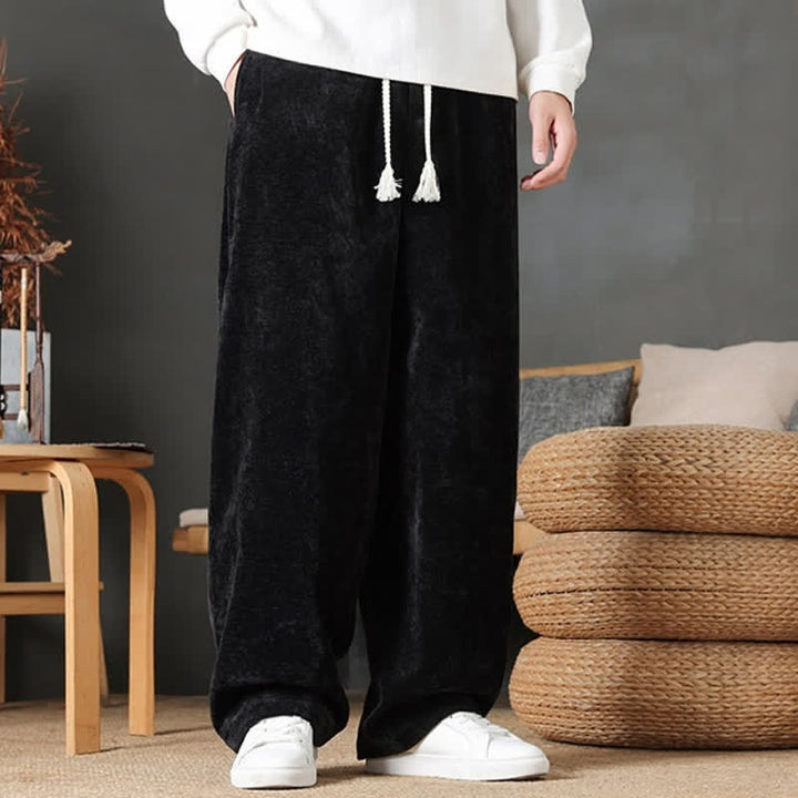 Buddha Stones Pantaloni lunghi da uomo a gamba dritta, tinta unita, con coulisse, ideali per autunno/inverno, con tasche. - image 12