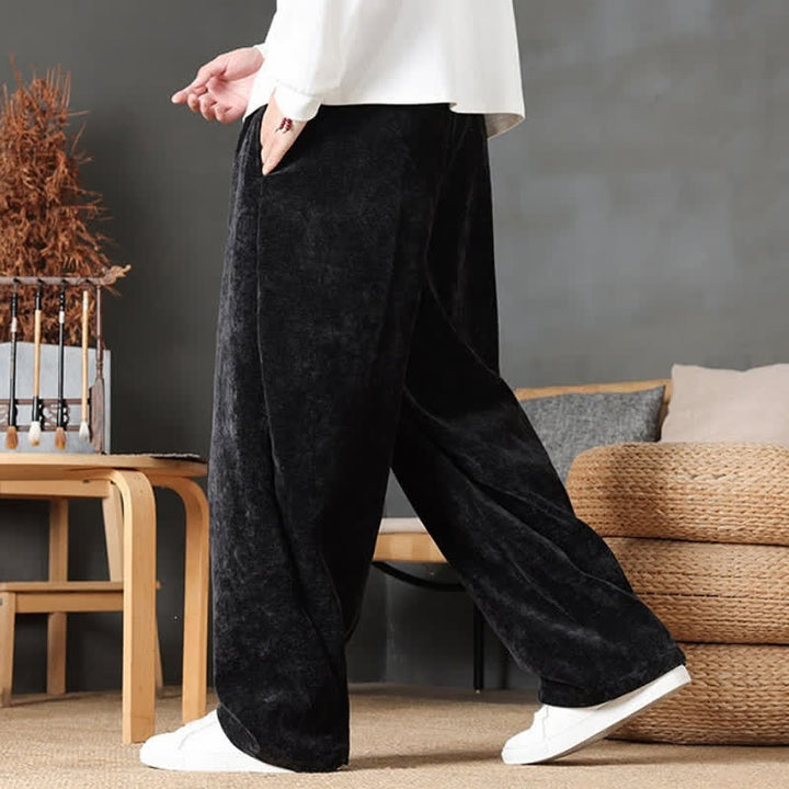 Buddha Stones Pantaloni lunghi da uomo a gamba dritta, tinta unita, con coulisse, ideali per autunno/inverno, con tasche. - image 17