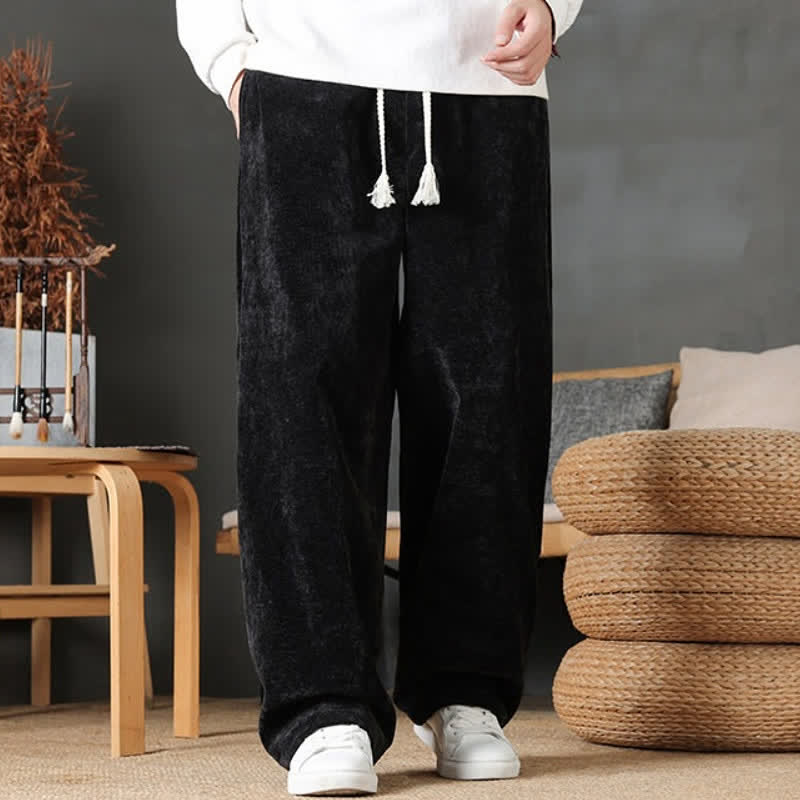 Buddha Stones Pantaloni lunghi da uomo a gamba dritta, tinta unita, con coulisse, ideali per autunno/inverno, con tasche. - image 16