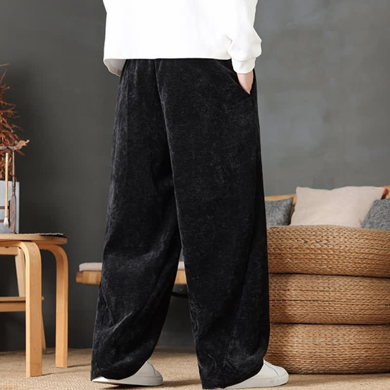 Buddha Stones Pantaloni lunghi da uomo a gamba dritta, tinta unita, con coulisse, ideali per autunno/inverno, con tasche. - image 15
