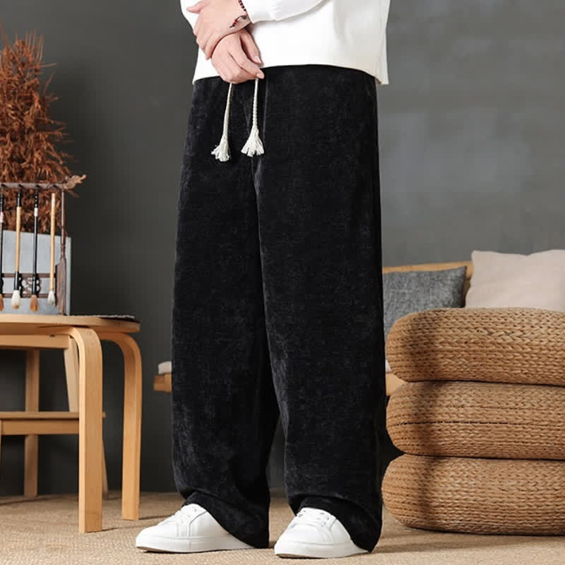 Buddha Stones Pantaloni lunghi da uomo a gamba dritta, tinta unita, con coulisse, ideali per autunno/inverno, con tasche. - image 18