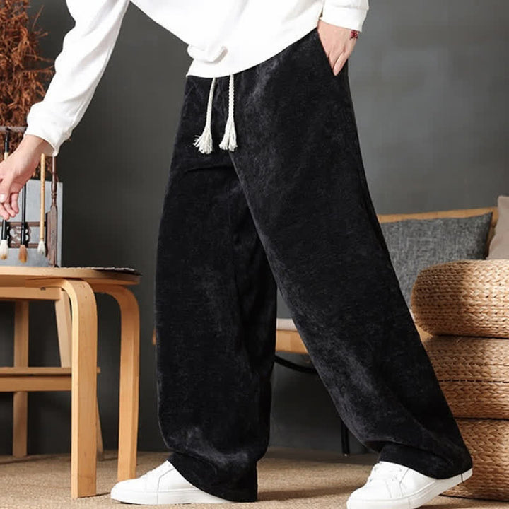 Buddha Stones Pantaloni lunghi da uomo a gamba dritta, tinta unita, con coulisse, ideali per autunno/inverno, con tasche. - image 19
