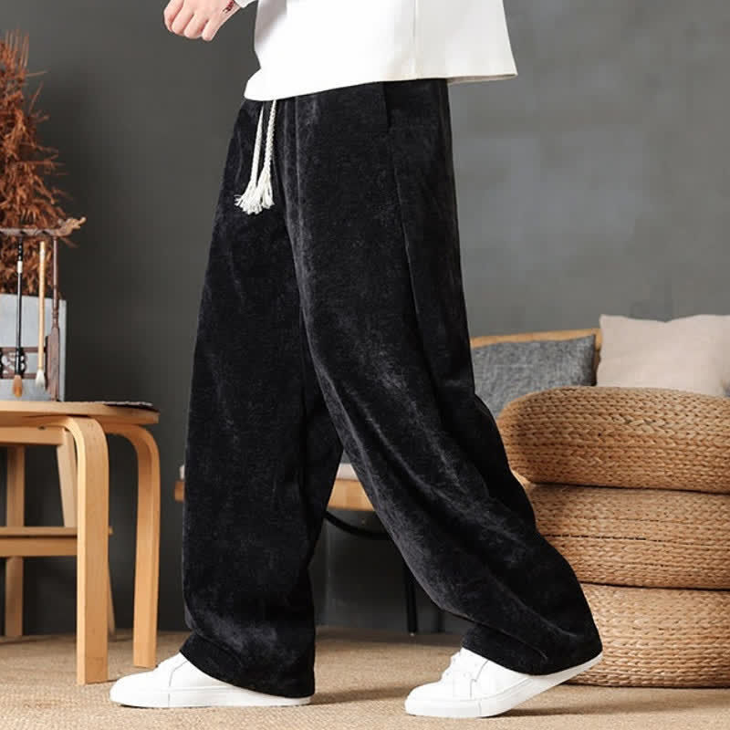 Buddha Stones Pantaloni lunghi da uomo a gamba dritta, tinta unita, con coulisse, ideali per autunno/inverno, con tasche. - image 13