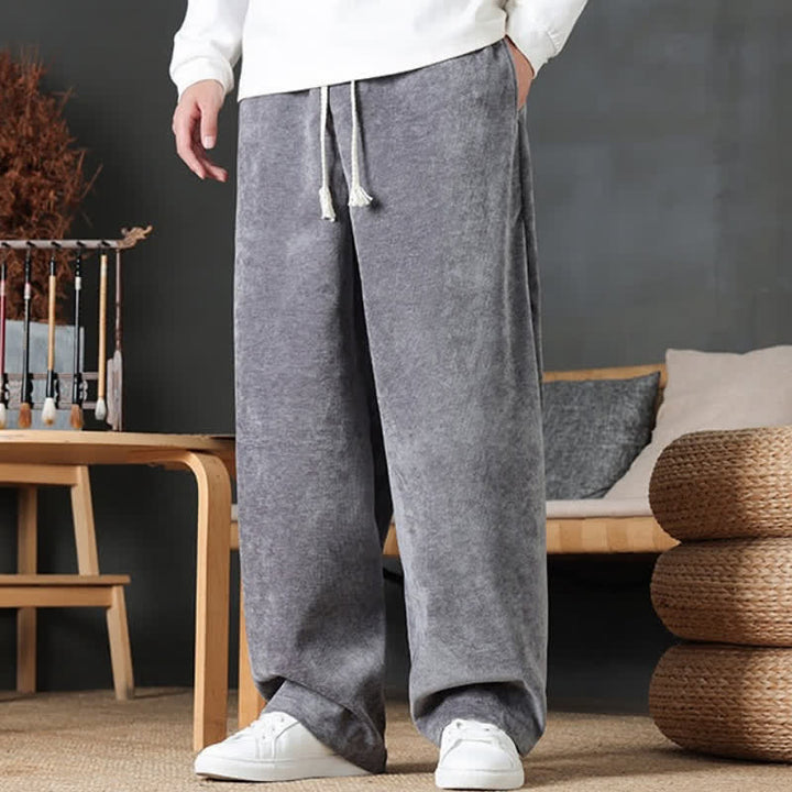 Buddha Stones Pantaloni lunghi da uomo a gamba dritta, tinta unita, con coulisse, ideali per autunno/inverno, con tasche. - image 23