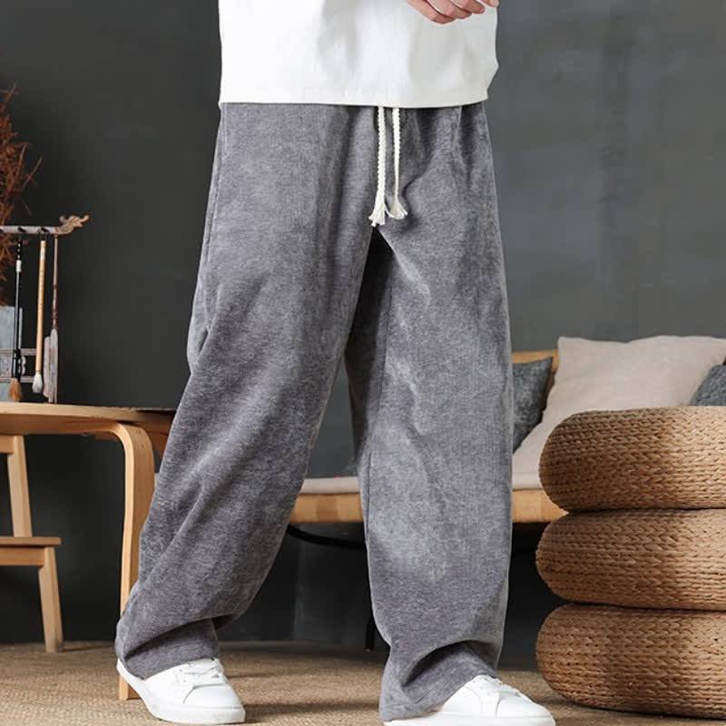 Buddha Stones Pantaloni lunghi da uomo a gamba dritta, tinta unita, con coulisse, ideali per autunno/inverno, con tasche. - image 21