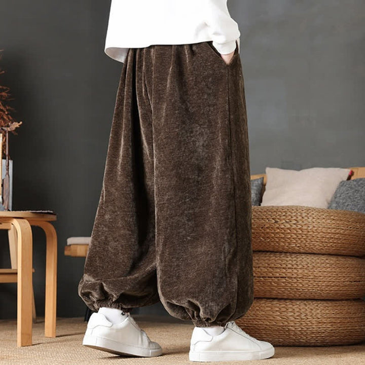 Buddha Stones Pantaloni da uomo a gamba dritta, stile vintage, con coulisse, tinta unita, per autunno/inverno. - image 4