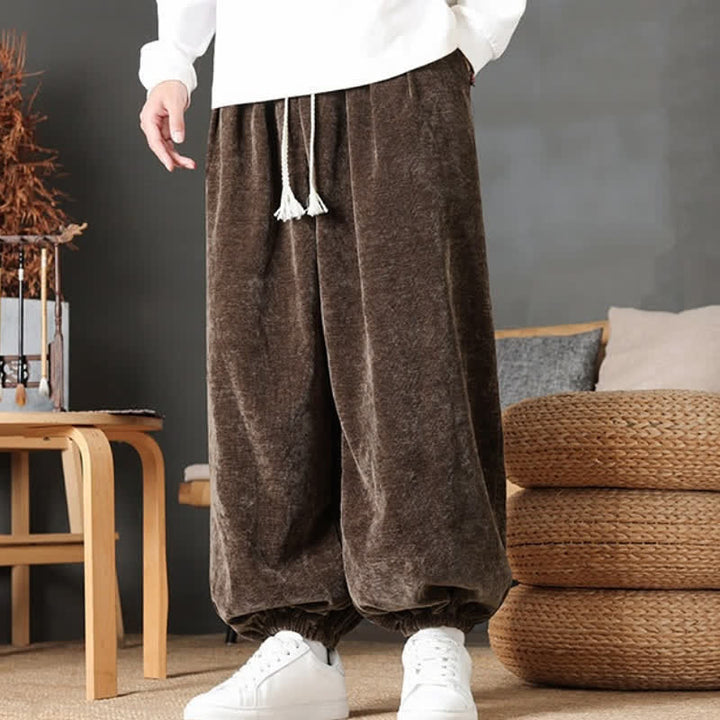 Buddha Stones Pantaloni da uomo a gamba dritta, stile vintage, con coulisse, tinta unita, per autunno/inverno. - image 6