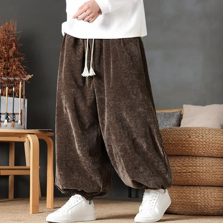 Buddha Stones Pantaloni da uomo a gamba dritta, stile vintage, con coulisse, tinta unita, per autunno/inverno. - image 5