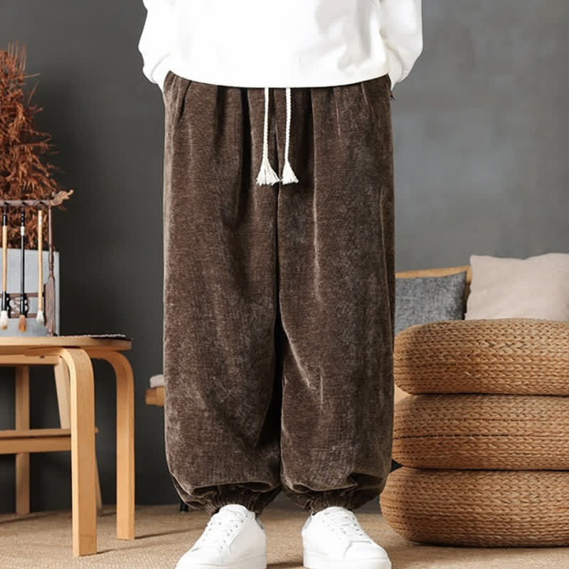 Buddha Stones Pantaloni da uomo a gamba dritta, stile vintage, con coulisse, tinta unita, per autunno/inverno. - image 2