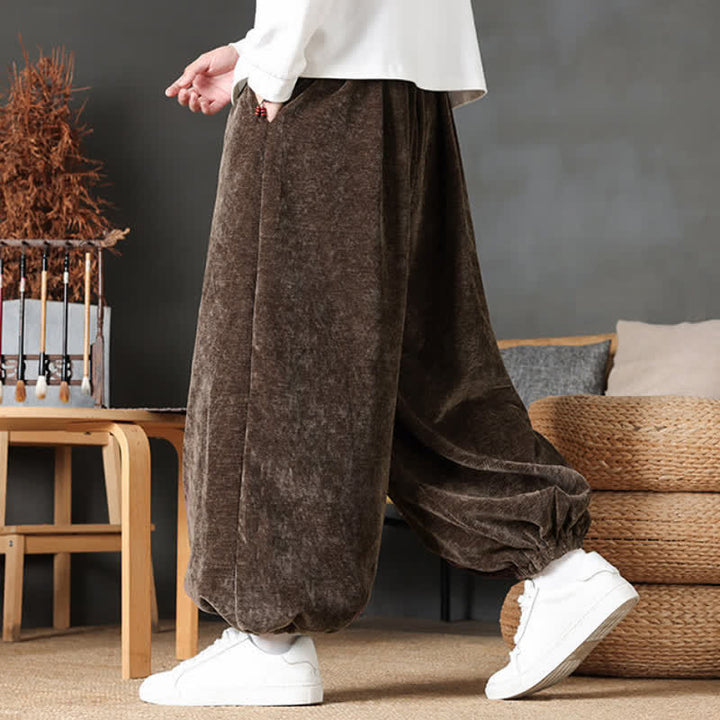 Buddha Stones Pantaloni da uomo a gamba dritta, stile vintage, con coulisse, tinta unita, per autunno/inverno. - image 3