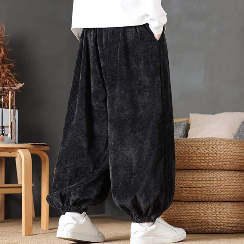 Buddha Stones Pantaloni da uomo a gamba dritta, stile vintage, con coulisse, tinta unita, per autunno/inverno. - image 15