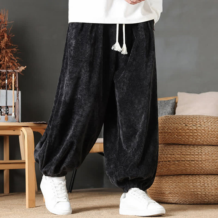 Buddha Stones Pantaloni da uomo a gamba dritta, stile vintage, con coulisse, tinta unita, per autunno/inverno. - image 12