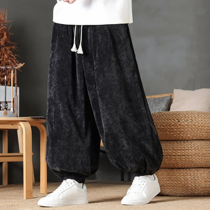 Buddha Stones Pantaloni da uomo a gamba dritta, stile vintage, con coulisse, tinta unita, per autunno/inverno. - image 14