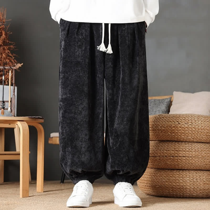 Buddha Stones Pantaloni da uomo a gamba dritta, stile vintage, con coulisse, tinta unita, per autunno/inverno. - image 18