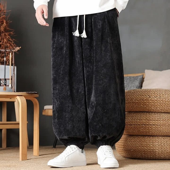 Buddha Stones Pantaloni da uomo a gamba dritta, stile vintage, con coulisse, tinta unita, per autunno/inverno. - image 16