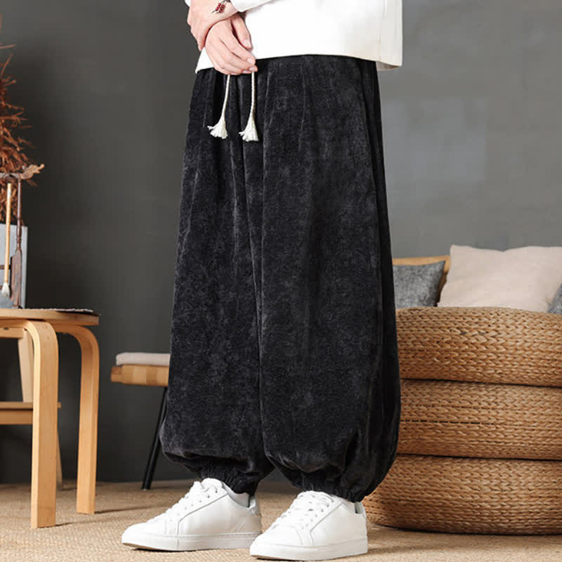 Buddha Stones Pantaloni da uomo a gamba dritta, stile vintage, con coulisse, tinta unita, per autunno/inverno. - image 13