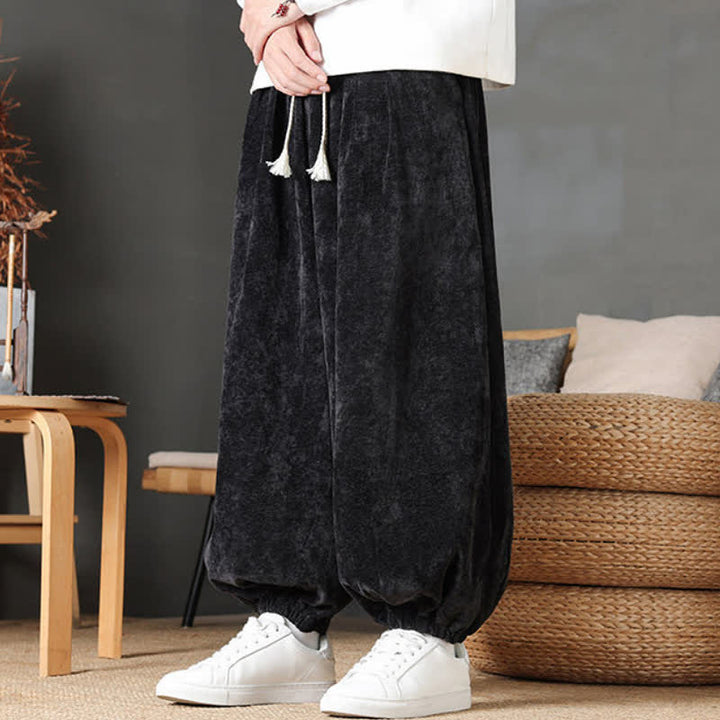 Buddha Stones Pantaloni da uomo a gamba dritta, stile vintage, con coulisse, tinta unita, per autunno/inverno. - image 13