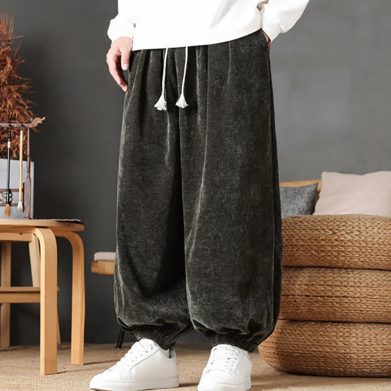 Buddha Stones Pantaloni da uomo a gamba dritta, stile vintage, con coulisse, tinta unita, per autunno/inverno. - image 25