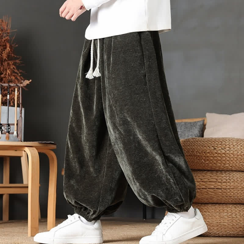 Buddha Stones Pantaloni da uomo a gamba dritta, stile vintage, con coulisse, tinta unita, per autunno/inverno. - image 27