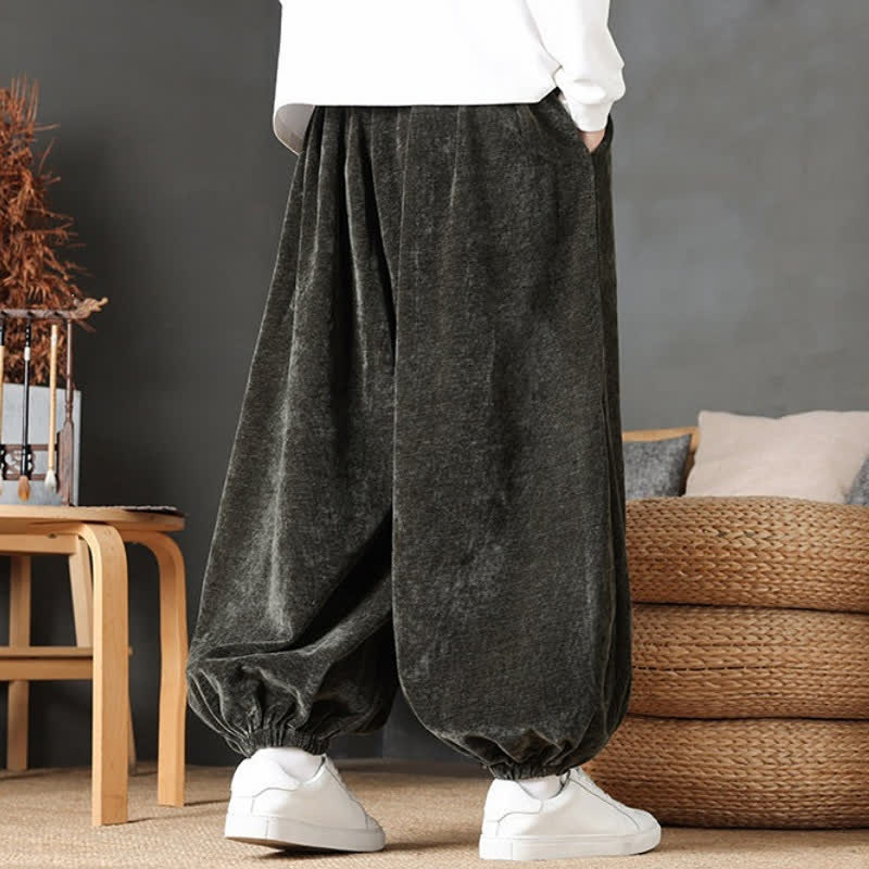 Buddha Stones Pantaloni da uomo a gamba dritta, stile vintage, con coulisse, tinta unita, per autunno/inverno. - image 24
