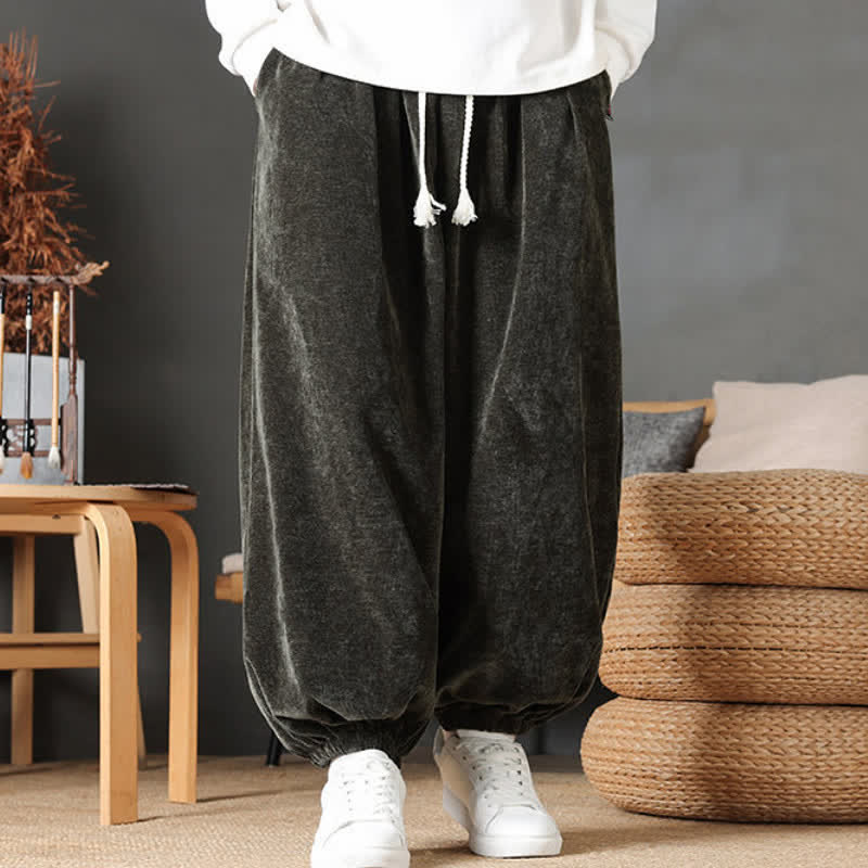 Buddha Stones Pantaloni da uomo a gamba dritta, stile vintage, con coulisse, tinta unita, per autunno/inverno. - image 26