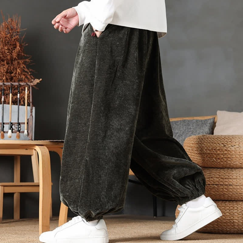 Buddha Stones Pantaloni da uomo a gamba dritta, stile vintage, con coulisse, tinta unita, per autunno/inverno. - image 23